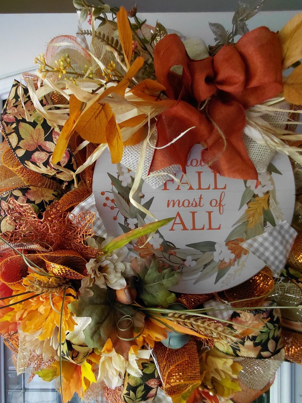 Autumn Fall Wreath - Orange Decorative Holiday Door Accent